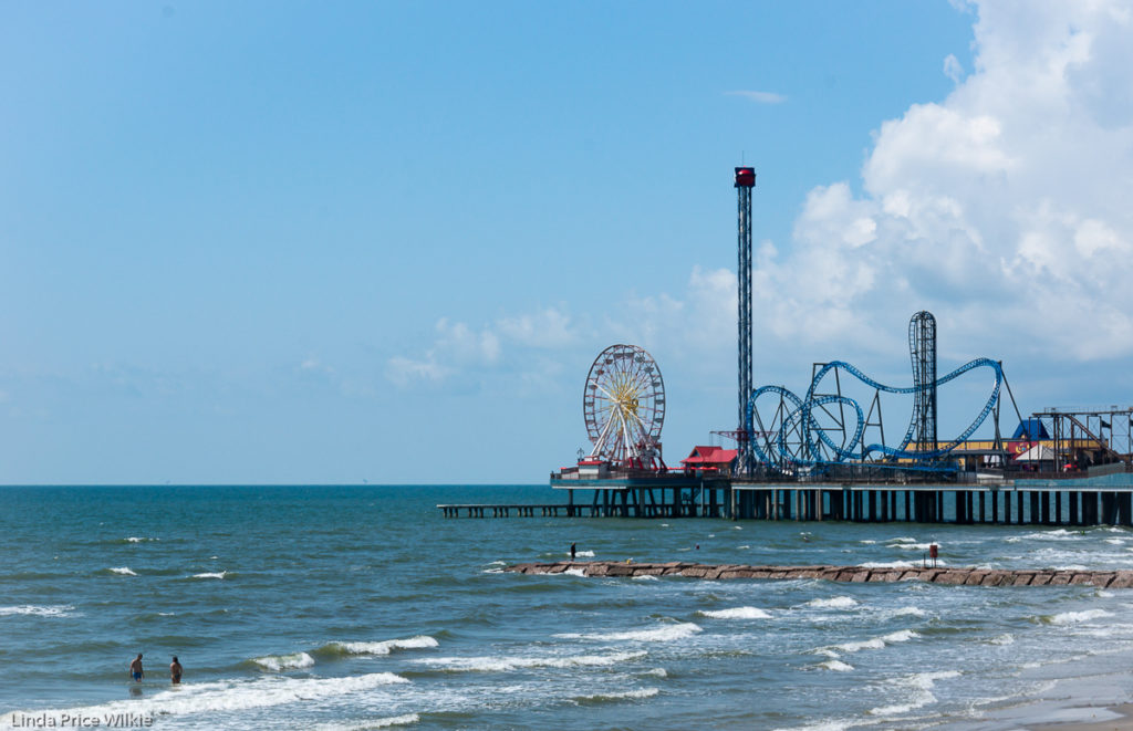 The Pleasure Pier at Galveston, Texas overlooking the Gulf of Mexico.